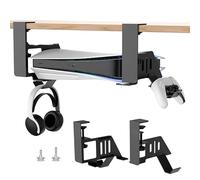 Rufevee Debajo DE LA Mesa Colgante Titular para ps5 y ps5 Slim Juego Consola Stander Soporte Auriculares Gamepad Escritorio Juego Controlador organizadores