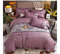 Ruffle Elegante con Flores Hechas a Mano de colchas de colchas Cierre de la Cremallera 100% algodón Suave Acolchado de la Cubierta de la Cubierta 4pcs Llena Reina 1. 8m Cama-4 (Color: 4) (2)