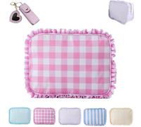 Ruffle Pouch Bag, Gingham Ruffle Makeup Bag Pouch, Large Travel Cute Cosmetic Bags Aesthetic Gift, Mini Ruffles Cosmetic Toiletry Bags, Aesthetic Puffy Toiletry Ba Make up (Red)