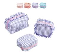 Ruffle Pouch Bag, Gingham Ruffle Makeup Bags，Large Travel Cute Cosmetic Bag, Aesthetic Puffy Toiletry Make up Organizer for Women Girls (Purple)