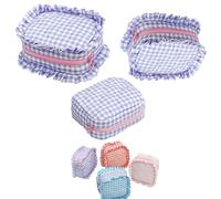 Ruffle Pouch Bag, Gingham Ruffle Makeup Bags with Lip Oil Keychain, Large Travel Cute Cosmetic Bag for Women Girls, Bridesmaid Gifts, Trendy Stuff (Purple Checkered)