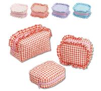 Ruffle Pouch Bag, Quilted RufflePouch Bag, Mini Ruffle Cosmetic Toiletry Bags, Large Travel Cute Cosmetic Bag for Women Girls (Red)