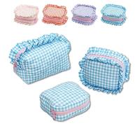 Ruffle Pouch Bag, Quilted RufflePouch Bag, Mini Ruffle Cosmetic Toiletry Bags, Large Travel Cute Cosmetic Bag for Women Girls (Blue)