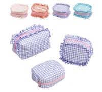Ruffle Pouch Bag, Quilted RufflePouch Bag, Mini Ruffle Cosmetic Toiletry Bags, Large Travel Cute Cosmetic Bag for Women Girls (Purple)