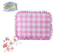 Ruffle Pouch Bag, Sweet and Portable Plaid Bags, Ruffled Nylon XL Pouch, Gingham Makeupbag Large Travel Cute Checkered Cosmetic Bag for Women & Teen Girls (Pink)