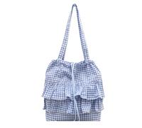 Ruffle Tote Bag Gingham Layered Shoulder Purse Women Lace Trim Shoulder Bag Summer Simple Handbag Wear Resist Soft Ruffles Drawstring Handbag Floral Printed Travel Vacation Beach Bags