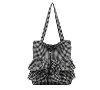 Ruffle Tote Bag Gingham Layered Shoulder Purse Women Lace Trim Shoulder Bag Summer Simple Handbag Wear Resist Soft Ruffles Drawstring Handbag Floral Printed Travel Vacation Beach Bags