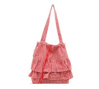 Ruffle Tote Bag Gingham Layered Shoulder Purse Women Lace Trim Shoulder Bag Summer Simple Handbag Wear Resist Soft Ruffles Drawstring Handbag Floral Printed Travel Vacation Beach Bags