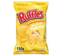 Ruffles Yorkeso, Patatas Fritas con sabor a jamón y queso, Producto de Aperitivo, bolsa individual, 150gr