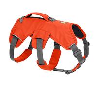 RUFFWEAR Web Master - Arnés para Perro, Acolchado, antiescape, con asa de elevación para Aventuras diarias, 2 Accesorios de Correa, tamaño: pequeño (56-69 cm), Naranja Brillante de Alta Visibilidad