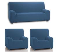 Rufino Díaz Funda Sofá Denia Ajustable Trio - Azul azafata, Trio (2 Fundas de 1 Plaza + 1 Funda de 3 plazas)