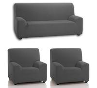 Rufino Díaz Funda Sofá Denia Ajustable Trio - Gris, Trio (2 Fundas de 1 Plaza + 1 Funda de 3 plazas)