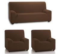 Rufino Díaz Funda Sofá Denia Ajustable Trio - Marrón, Trio (2 Fundas de 1 Plaza + 1 Funda de 3 plazas)
