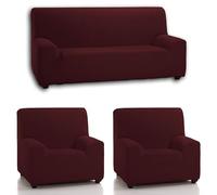 Rufino Díaz Funda Sofá Denia Ajustable Trio - Rojo Burdeos, Trio (2 Fundas de 1 Plaza + 1 Funda de 3 plazas)