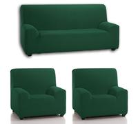 Rufino Díaz Funda Sofá Denia Ajustable Trio - Verde Botella, Trio (2 Fundas de 1 Plaza + 1 Funda de 3 plazas)