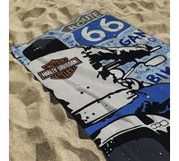 Rufino Díaz Toalla Playa Grandísima Microfibra Digital Route 66 (Azul - 100x180cm) - Tejido absorvente, Suave y Resistente - para la Piscina, Playa, baño