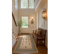 RUG BRANCH Majestic - Alfombra Persa de 2 x 9 pies (tamaño Exacto: 2 pies 3 Pulgadas x 9 pies) para Interiores, Beige, Azul, Tradicional, Entrada, Pasillo, baño y Cocina