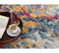 RUG BRANCH Savannah - Alfombra Bohemia de 2 pies x 12 pies (tamaño Exacto: 2 pies 3 Pulgadas x 12 pies) para Interiores, Amarillo, Azul, Abstracto, Entrada, Pasillo, baño y Cocina