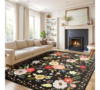 Rug-QJDDUP Alfombra Salón 150 x 200 cm Moderna Pasillo Antideslizante Alfombra Lavable Suave Alfombras para Dormitorio Comedor Interiores Moderno Floral Negro Fresco