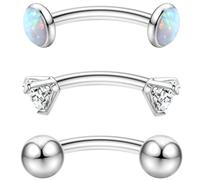RUGBOL 3 piezas de piercings - Rook, ceja, oreja, lengua y ombligo - Acero inoxidable unisex