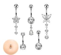 RUGBOL Juego de 5 Piercings de Ombligo de Acero Inoxidable, Joyería para Navel para Mujer y Niña