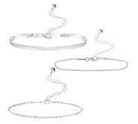 RUGBOL Pulsera de Plata de 3 Piezas para Mujer, Joyería, Pulsera de Plata, Regalos para Damas, Pulsera Ajustable, Conjunto para Cumpleaños, Día de la Madre