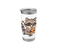 Rugby mapache corredor mascota dibujos animados Vaso térmico de acero inoxidable de doble pared