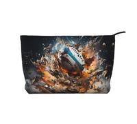 Rugby on Fire - Bolsa de cosméticos de pana para mujer, cartera portátil con cremallera, adecuada para viajes y almacenamiento diario de cosméticos, color negro, talla única