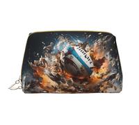 Rugby on Fire - Bolsa de cosméticos de piel impermeable, bonita bolsa de aseo de viaje con cremallera, juego de bolsas de almacenamiento de cosméticos para mujer, color marrón, White, Talla única
