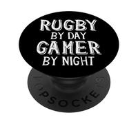 Rugby Player by Day Gamer by Night Gaming Rugby Video Games PopSockets PopGrip Adhesivo