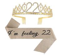 ruggito Juego de tiara con diamantes de imitación y faja de 22 años, para 22 cumpleaños, regalo de cumpleaños para mujeres, regalo de fiesta de cumpleaños