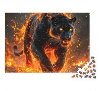 Rugido de Pantera de Fuego, Rompecabezas de 1000 Piezas para Adultos, Pantera Negra, Fuego, Feroz, Premium Grueso Resistente, Vibrante, desafiante, Alivio del estrés, 70x50cm/1000pzas