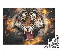Rugido de Tigre Feroz, Rompecabezas de 1000 Piezas para Regalar a Adultos, Tigre, Fuego, Rugido, Feroz, Premium Grueso Resistente, Vibrante, desafiante difícil, Alivio del estrés, 70x50cm/1000pzas
