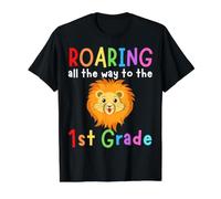 Rugiendo al León de 1er Grado Rugir Niños Volver a la Escuela Leones Camiseta gráfica económica, Hombre, Negro, M