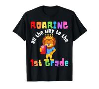 Rugiendo al León de 1er Grado Rugir Niños Volver a la Escuela Leones Camiseta gráfica económica, Hombre, Negro, S