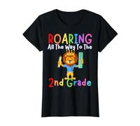 Rugiendo al León de Segundo Grado Rugir Niños Volver a la Escuela Leones Camiseta gráfica económica, Mujer, Negro, L