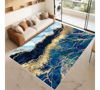 RUGMRZ Alfombra De Salón Que Se Pueden Fregar Azul Y Amarillo 100x200cm Efecto de mármol para el Dormitorio Juvenil de la Sala de Estar