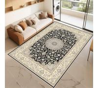RUGMRZ Alfombra Habitacion Infantil Que Se Pueden Fregar Negro 200x250cm, Personalizadas XXL Patrones Florales Retro Beige para pasillos de Sala Estar