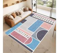 RUGMRZ Alfombra para Sala De Estar Que Se Pueden Fregar Azul 180x250cm, A Medida Grandes Patrones geométricos Modernos Rosas y Grises pasillos