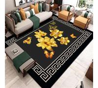 RUGMRZ Alfombra Pequeña Nero para Bebes 60x90CM Alfombras Pie De Cama Flores Amarillas Oriente CocinaAlfombra Grande Sala Estar