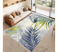 RUGMRZ Alfombra Pie De Cama Que Se Pueden Fregar Gris Azulado 160x230cm Patrones de Hojas Verdes y Modernas para dormitorios Infantiles en la Sala de Estar