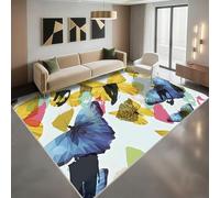 RUGMRZ Alfombra Recibidor Que Se Pueden Fregar Azul y Amarillo 140x200cm El patrón Abstracto de Mariposa se Utiliza Junto a la Cama del Dormitorio de la Sala de Estar