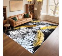 RUGMRZ Alfombra Silla Fácil de Limpiar 200x300cm Negro, Patrones de Plumas abstractas Amarillas para oficinas de pasillos