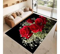 RUGMRZ Alfombras De Verano Que Se Pueden Fregar Negro Y Rojo 70x140cm Pequeña Patrones Florales Modernos para dormitorios para Adultos en Salas de Estar