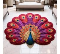 RUGMRZ Alfombras Grandes Baratas Infantiles Decoración De Patrones Pavo Real Antideslizante Y Resistente A La Contaminación Lavable Felpudo Grande Rojo Alfombra Niña Habitacion Perros 80X80CM