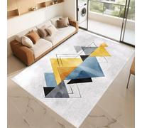 RUGMRZ Alfombras Recibidor Que Se Pueden Fregar Gris 90x160cm, Pelo Corto Patrones geométricos Modernos Azules y Amarillos para Salas de Estar oficinas
