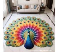 RUGMRZ Aposento La Alfombrer Antideslizante Antiincrustante Y Lavable Pavo Real Abre Pantalla Patrón Amarillo Alfombrilla Verde Alfombra para Bebes Suelo Manta De Juegos Bebe 140X200CM