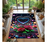 RUGMRZ Comedores Modernos Alfombras Antideslizante Resistente A La Contaminación Y Lavable Flores En Forma De Corazón Modernas Moradas Infantiles Niña Rojo Moqueta por Metros Alfombra Come 150X150CM