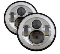 Rugnipw Faro Delantero Para Jeep para Wrangler 1997-2017 Kit de faros LED redondos haz alto y bajo 2 piezas coche 7 "faro Juego Faros Delanteros(Chrome)