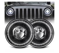 Rugnipw Faro Delantero Para Jeep para Wrangler 7 "faro Led de coche para Lada para Niva 4x4 pulgadas H4 faros Angel Eyes Juego Faros Delanteros